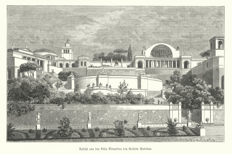 Villa van de Romeinse keizer Hadrianus in Tivoli, Italië door German School