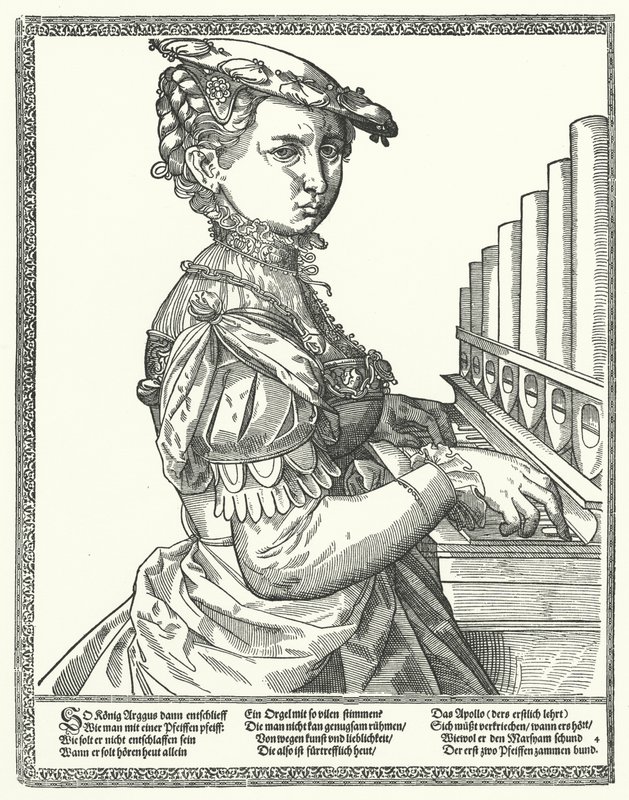 Vrouw die een orgel bespeelt door German School