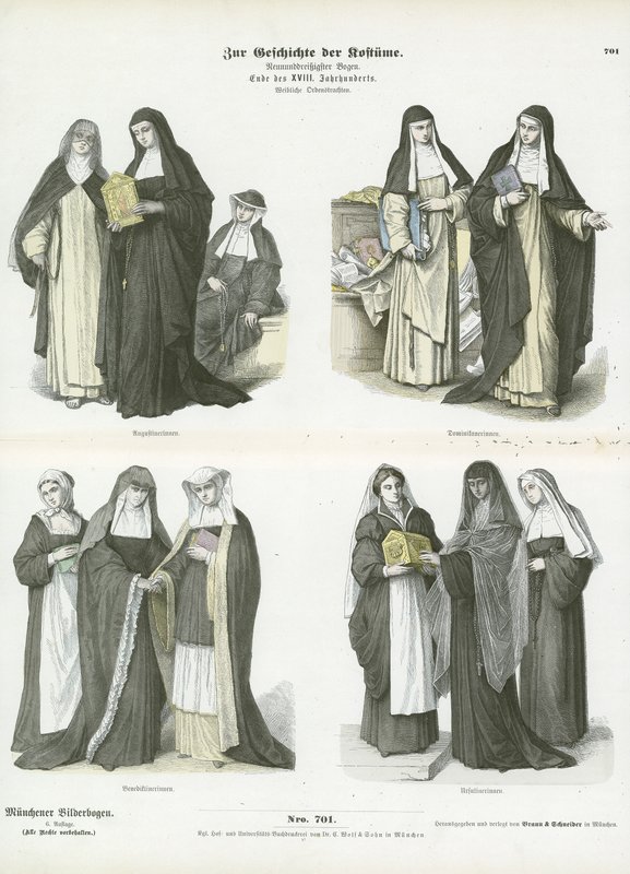 Vrouwenkostuums van christelijke religieuze orden, late 18e eeuw door German School