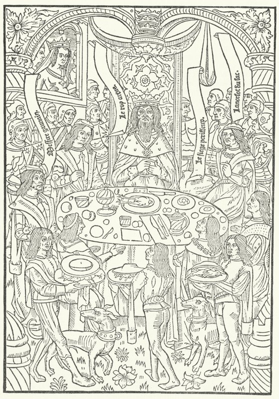 Houtsnede uit de eerste editie van Lancelot du Lac, gedrukt in Rouen door Jean le Bourgeois in 1488 (gravure) door German School