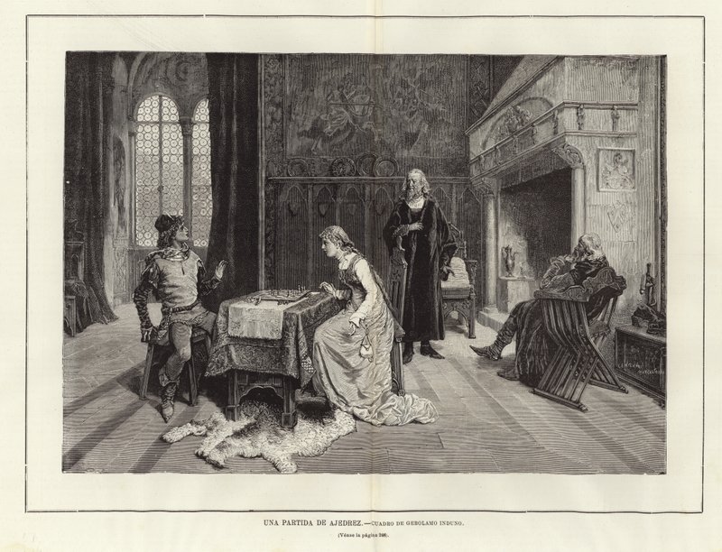 Schaakspel (gravure) door Gerolamo Induno