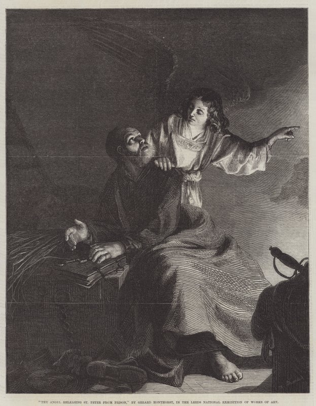 De engel die St. Peter uit de gevangenis bevrijdt door Gerrit van Honthorst