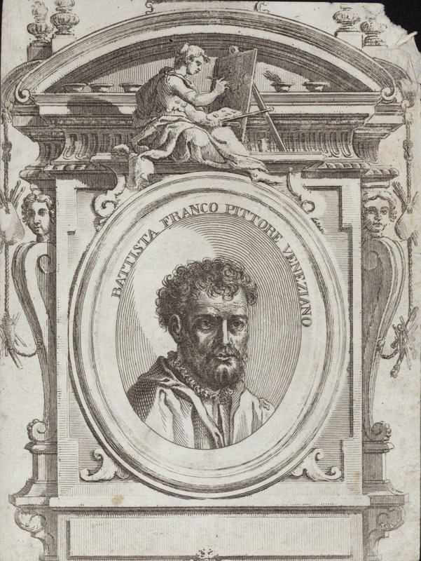 Battista Franco Veneziano, geboren als Giovanni Battista Franco, een Italiaanse kunstenaar. Gravure Giorgio Vasari door Giorgio Vasari
