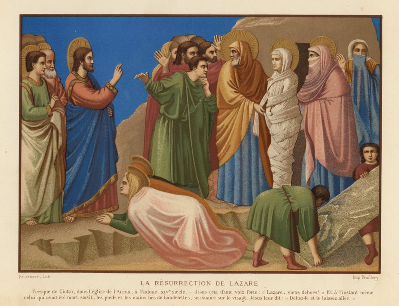 Opwekking van Lazarus door Giotto di Bondone (after)