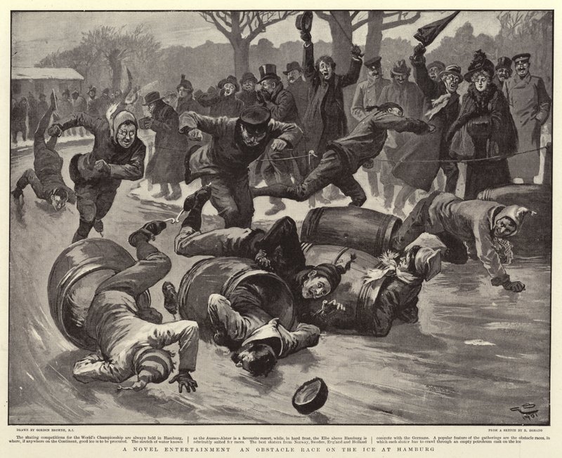 Een nieuwe vorm van vermaak: een hindernisrace op het ijs in Hamburg door Gordon Frederick Browne