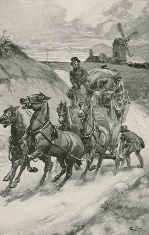 Een postkoets in vroegere tijden door Gordon Frederick Browne