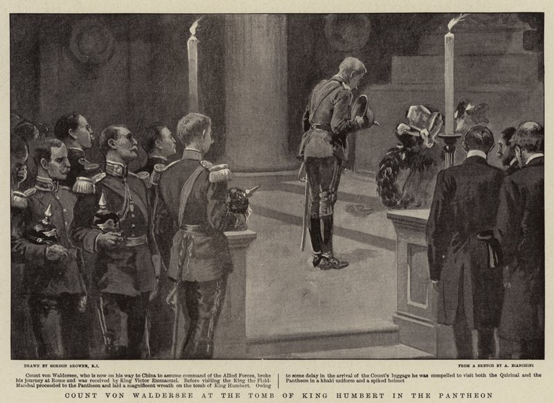 Graaf von Waldersee bij het graf van koning Humbert in het Pantheon door Gordon Frederick Browne