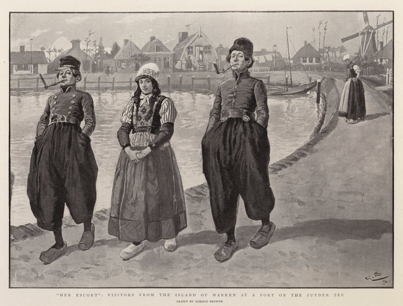Haar Begeleider, Bezoekers van het Eiland Marken in een Haven aan de Zuiderzee door Gordon Frederick Browne