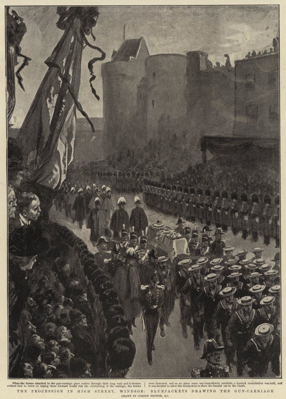 De Processie in High Street, Windsor, Matrozen trekken de Kanonwagen door Gordon Frederick Browne