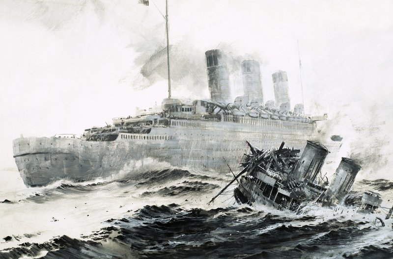 De Queen Mary botst op haar escorte, de Curacoa, waardoor het schip zinkt door Graham Coton