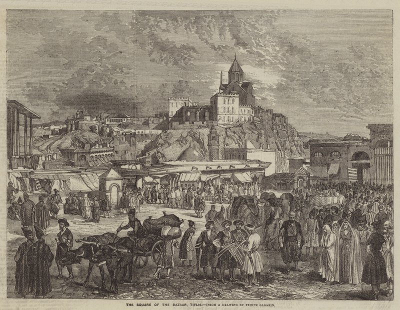Het Plein van de Bazaar, Tiflis door Grigori Grigorevich Gagarin