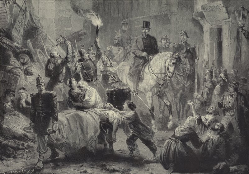 Louis Napoleon bezoekt de barricades van Parijs te paard in de nacht van 3 december 1851 door Gustav Bartsch