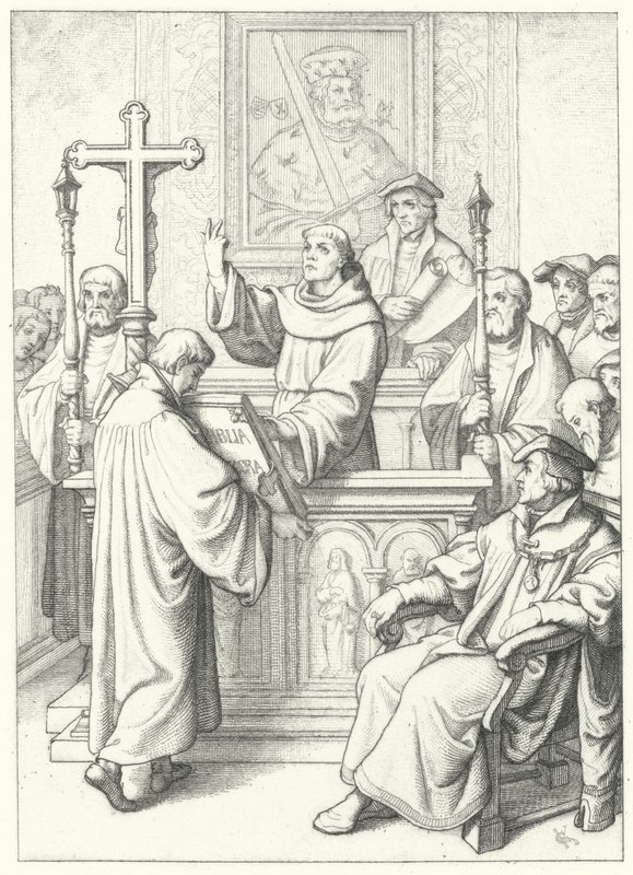 Maarten Luther ontvangt zijn doctoraat van Andreas Karlstadt aan de Universiteit van Wittenberg, 1512 door Gustav Ferdinand Leopold Konig
