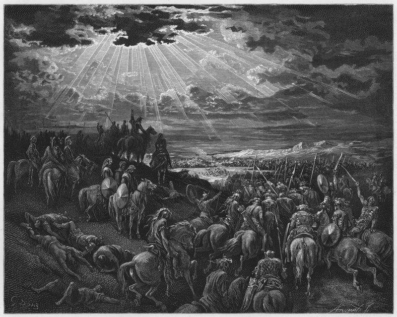 Jozua beveelt de zon stil te staan door Gustave Dore