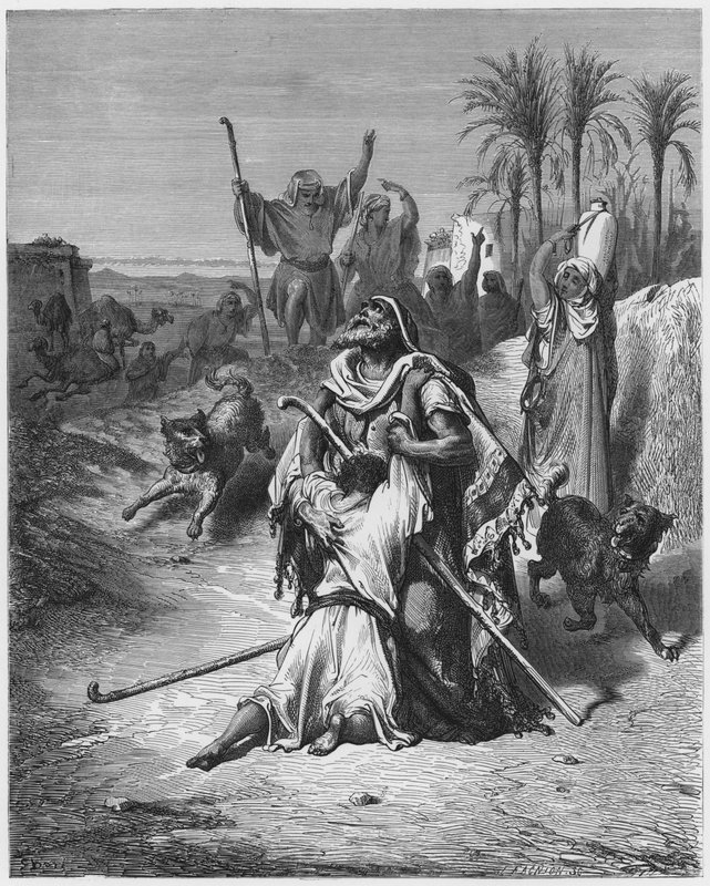 De verloren zoon in de armen van zijn vader door Gustave Dore