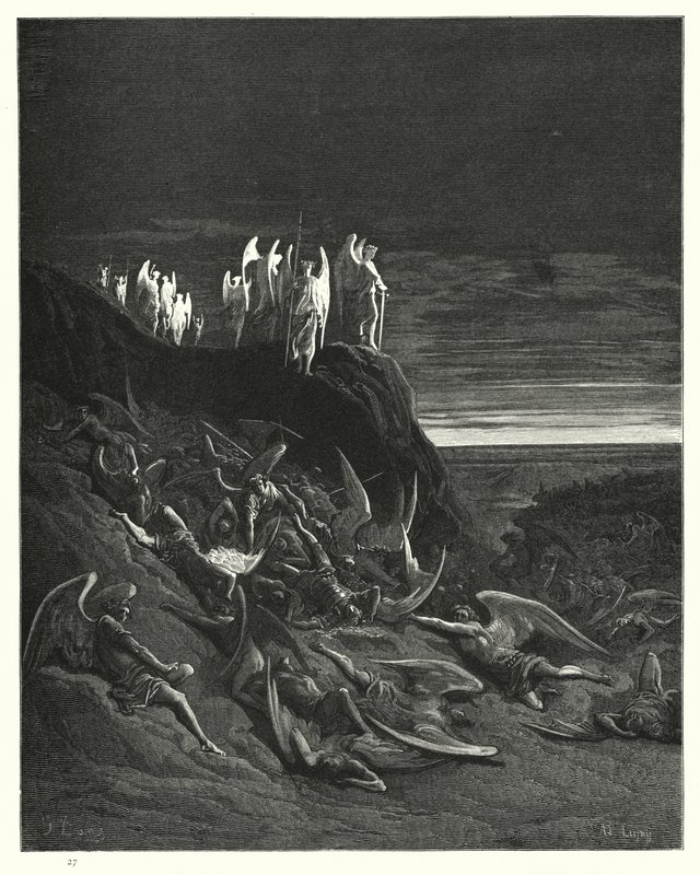 Illustratie van Gustave Doré voor Miltons Paradise Lost, Boek VI, regels 410-412 door Gustave Dore