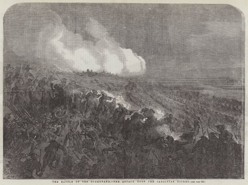 De Slag bij de Tchernaya, de Aanval op de Sardijnse Piket door Gustave Dore