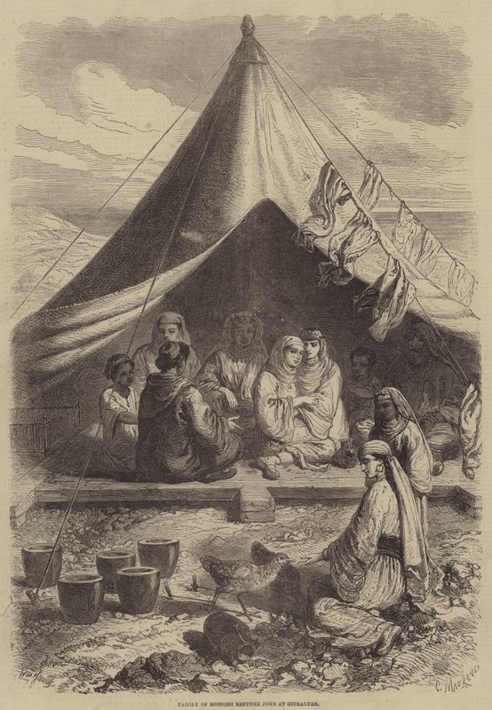 Familie van Moorse Vluchtelingenjoden in Gibraltar door Gustave Janet