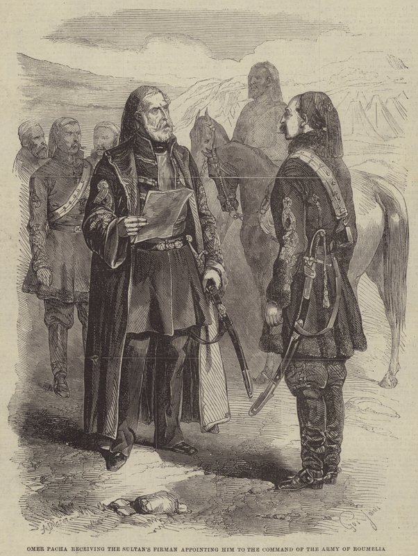 Omer Pacha ontvangt het Firman van de Sultan dat hem benoemt tot bevelhebber van het leger van Roumelië door Gustave Janet
