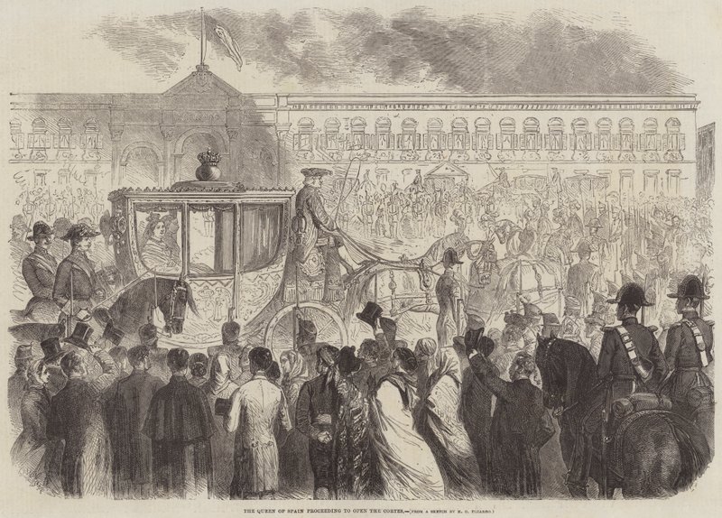De Koningin van Spanje op weg om de Cortes te openen door Gustave Janet