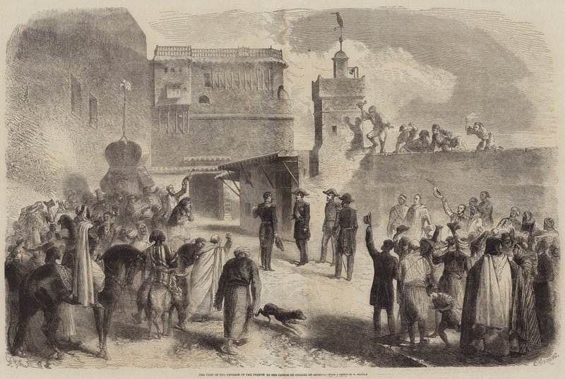 Het Bezoek van de Keizer van Frankrijk aan de Kasbah of Citadel van Algiers door Gustave Janet