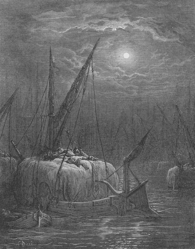 Bateaux A Foin Sur La Tamise door Gustave after Dore