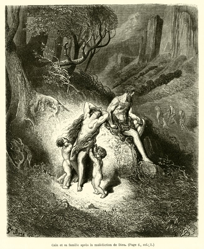 Kaïn en zijn familie na de vloek van God door Gustave after Dore