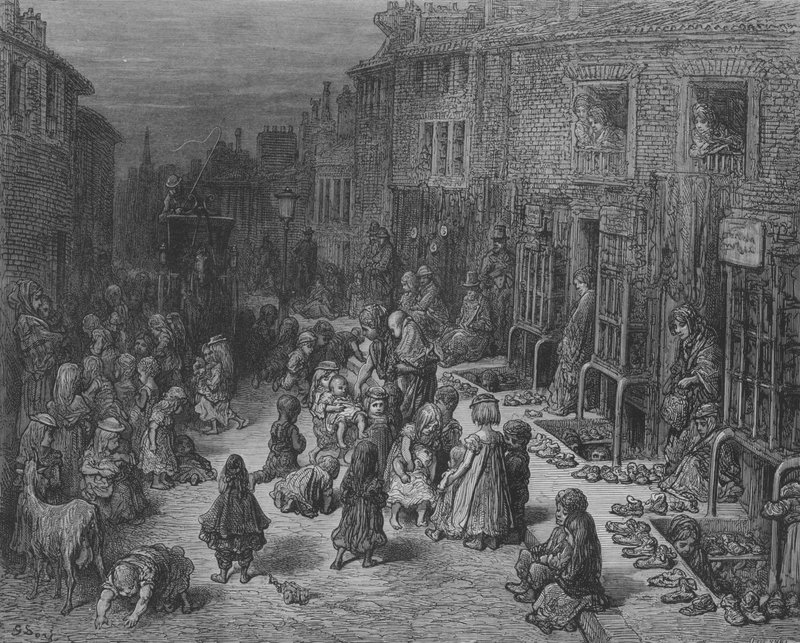 De Kermis van Oude Schoenen, Dudley-Street door Gustave after Dore