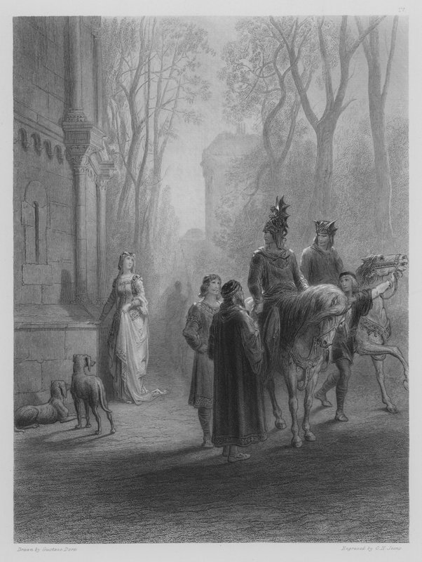 Lancelot neemt afscheid van Elaine door Gustave after Dore