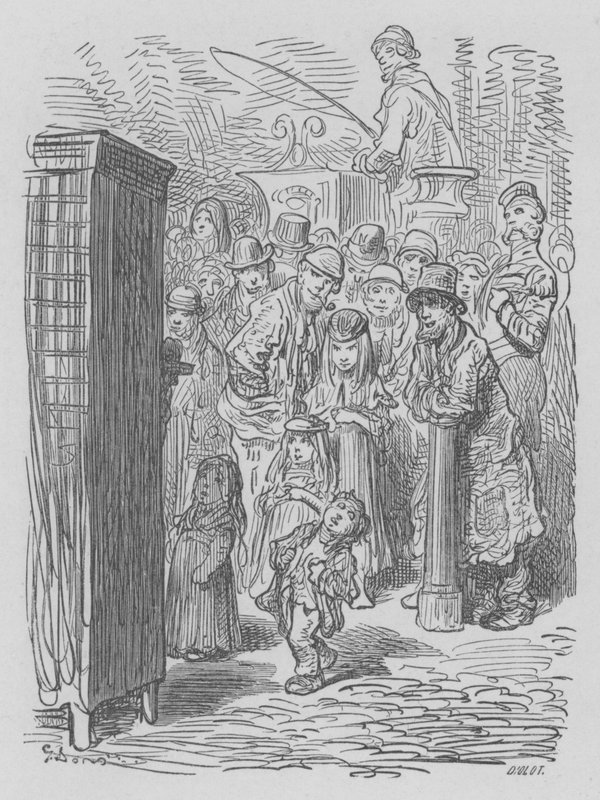 Punch En Judy, Reizend Theater door Gustave after Dore