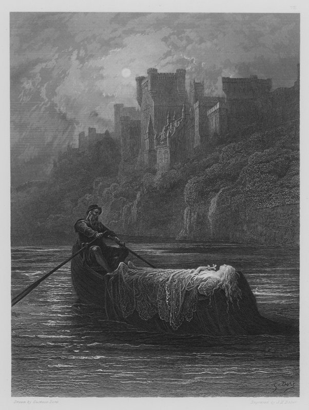 Het lichaam van Elaine op weg naar het paleis van koning Arthur door Gustave after Dore