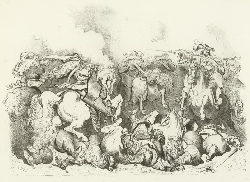 Een charge van lichte cavalerie tijdens de regering van Lodewijk XIV door Gustave Dore