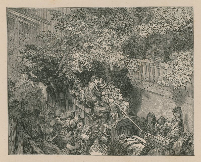 Een drukke door paarden getrokken koets door Gustave Dore