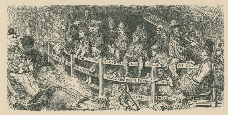 Menigte kijkt naar wagenrennen door Gustave Dore