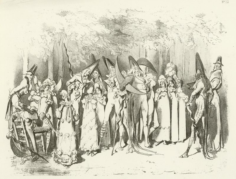 Mode onder het Directoire 1798. De Incroyables door Gustave Dore