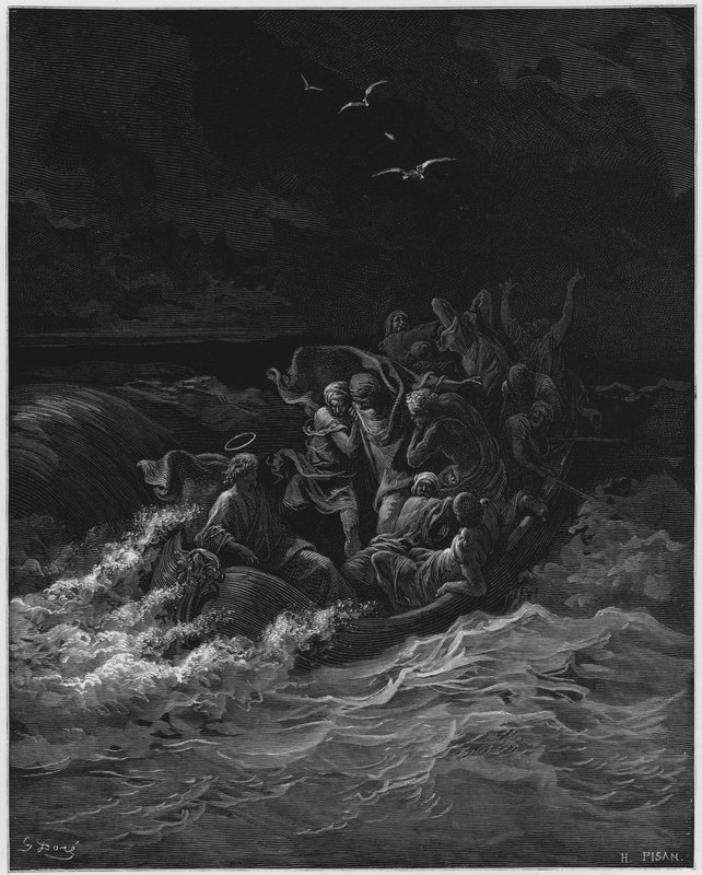Gustave Dore Bijbel: Jezus kalmeert de storm door Gustave Dore