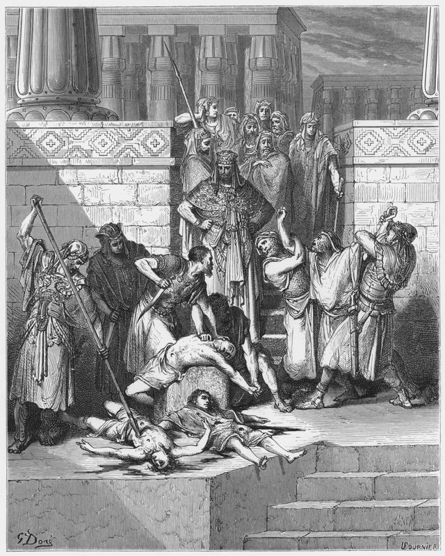 Gustave Dore Bijbel: Slachting van de zonen van Zedekia voor hun vader door Gustave Dore