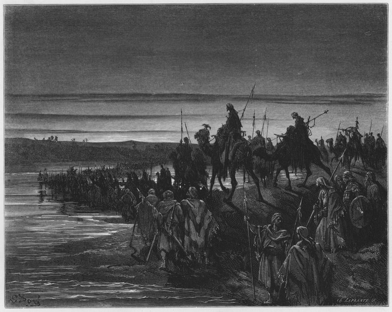 Gustave Dore Bijbel: De kinderen van Israël steken de Jordaan over door Gustave Dore