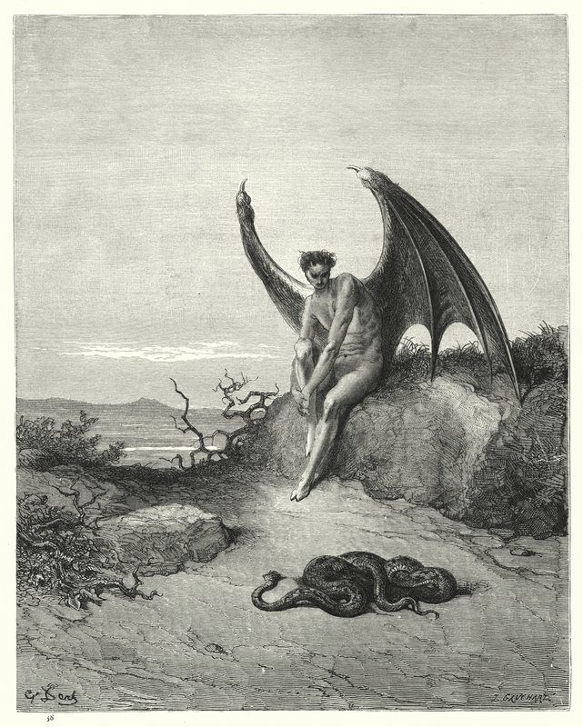 Illustratie door Gustave Dore voor Miltons Paradise Lost, Boek IX, regels 182, 183 door Gustave Dore