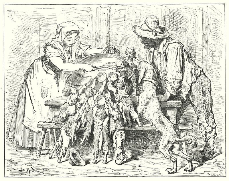 Le Petit Poucet; Klein Duimpje (gravure) door Gustave Dore