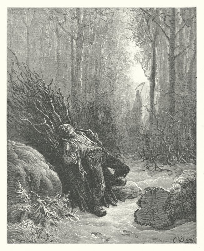 De Fabels van La Fontaine: De Dood en de Houthakker door Gustave Dore