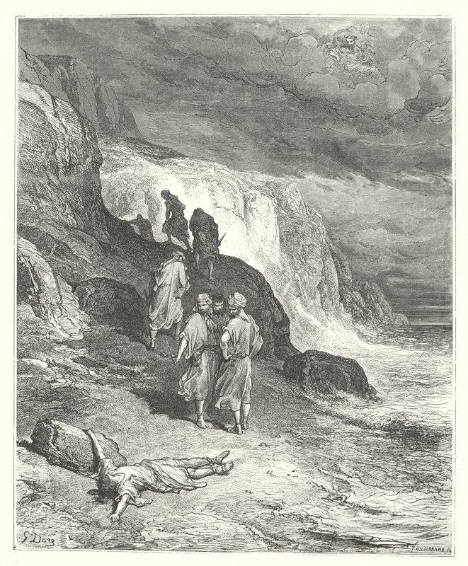 De fabels van La Fontaine: Jupiter en de reiziger (gravure) door Gustave Dore