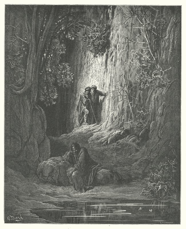De Fabels van La Fontaine: De Scheidsrechter, Aalmoezenier en Kluizenaar door Gustave Dore