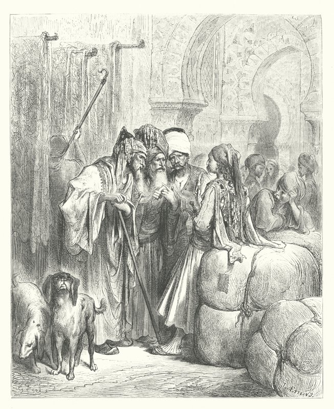 De fabels van La Fontaine: De Bashaw en de Koopman door Gustave Dore