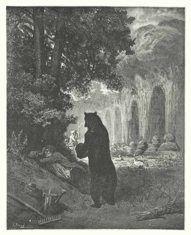 De fabels van La Fontaine: De beer en de amateur tuinier (gravure) door Gustave Dore