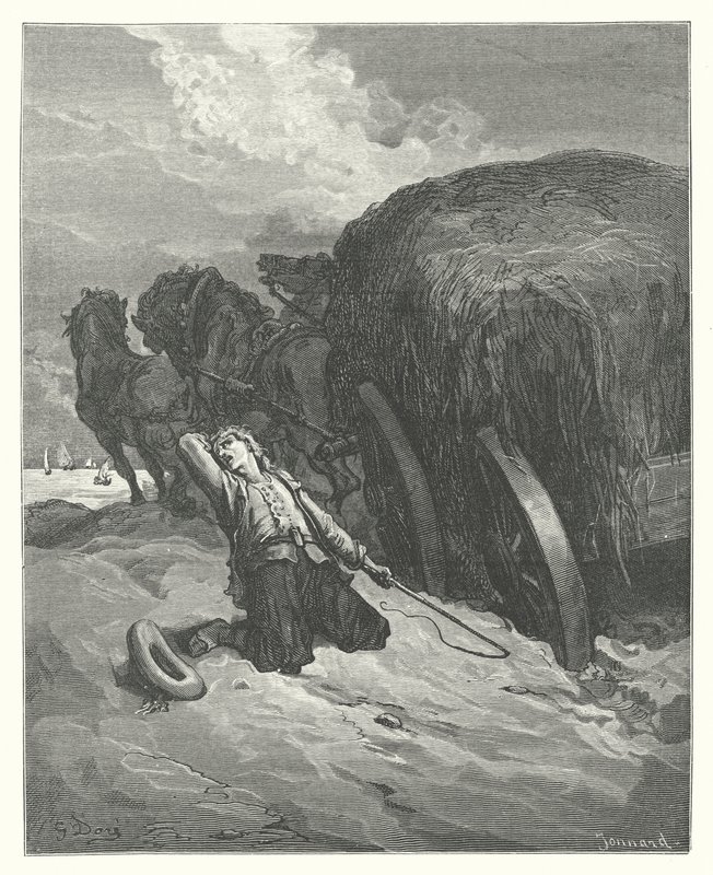 De Fabels van La Fontaine: De Voerman Vast in de Modder door Gustave Dore