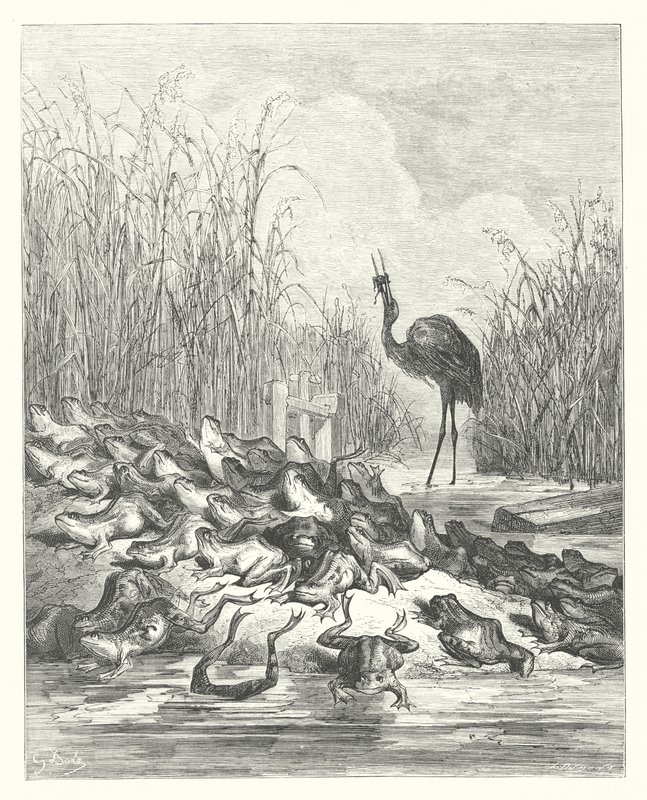 De Fabels van La Fontaine: De Kikkers die om een Koning vroegen door Gustave Dore