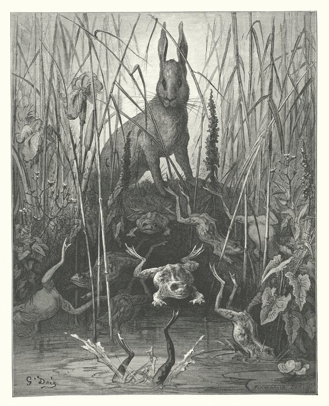 De Fabels van La Fontaine: De Haas en de Kikkers door Gustave Dore
