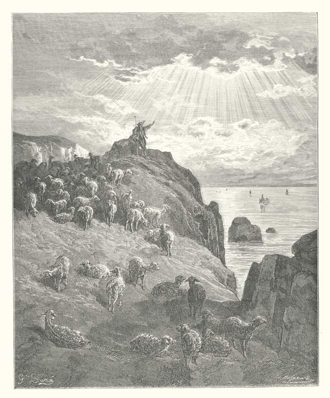 De Fabels van La Fontaine: De Herder en de Zee door Gustave Dore