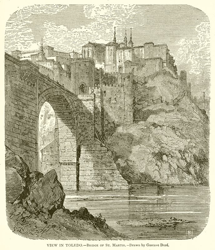Uitzicht in Toledo - Brug van St. Martin door Gustave Dore